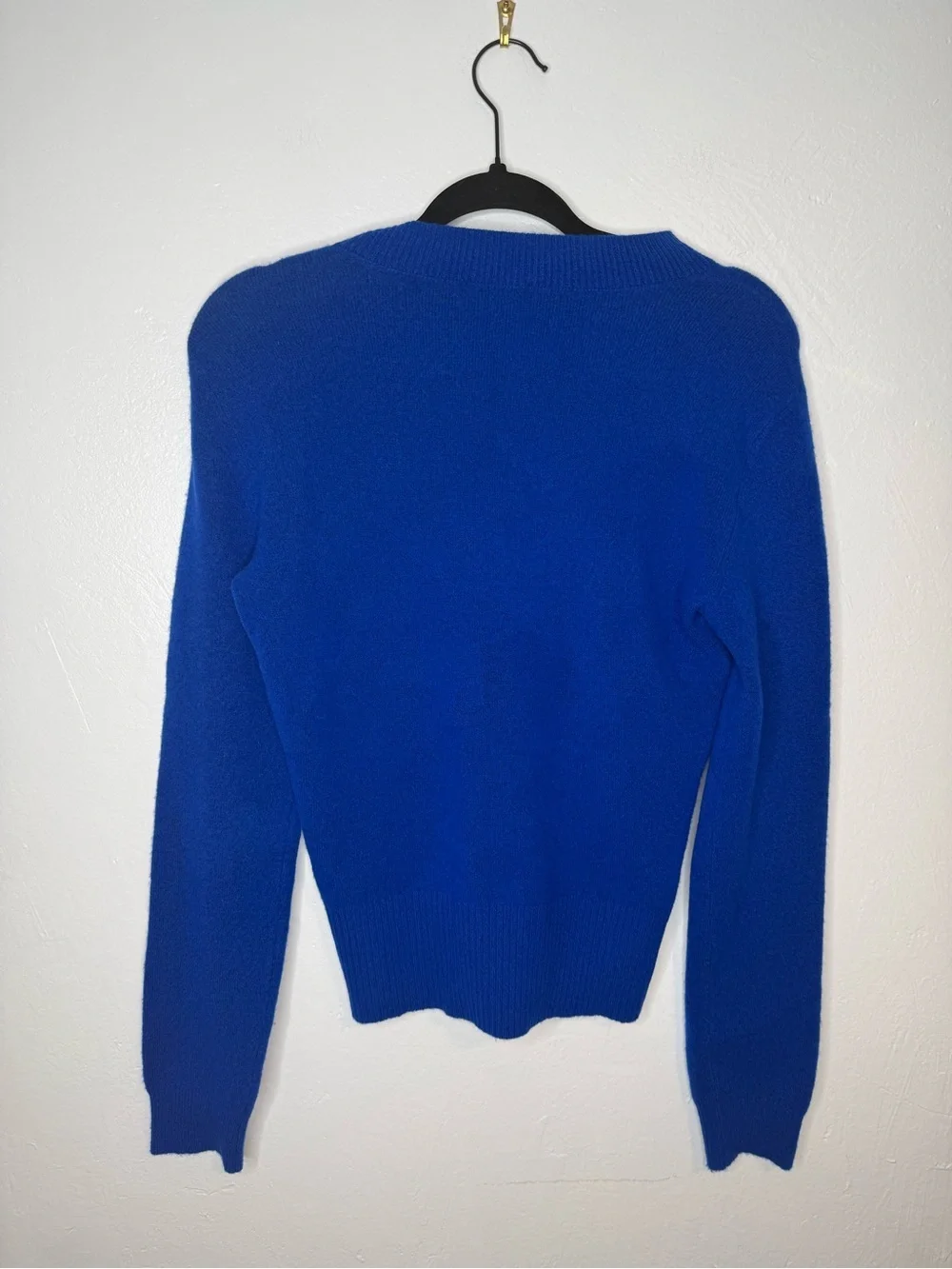 Tory Burch Royal Blue Gold Button Shoulder Wool Blend Sweater XS